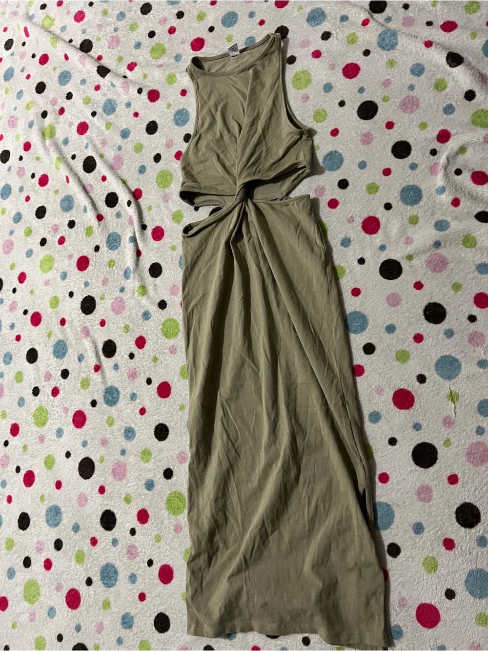 Olive Green Cutout Maxi Dress - Ribbed Twist Front